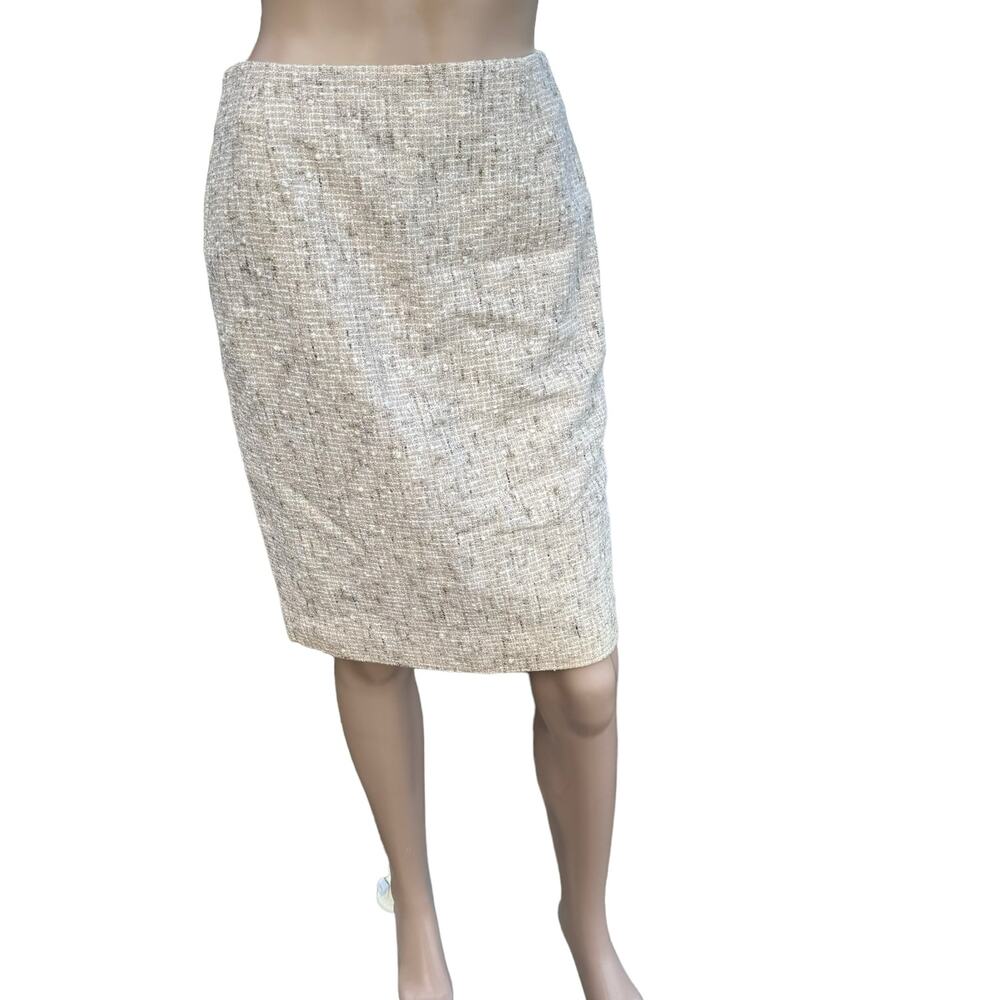 Escada Women's Cream Tan Tweed Straight Knee Length Skirt Size 36 US 6
